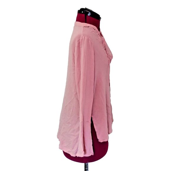 Lush Blouse Pink Women Size Medium Side Split High Low Hem Bell Sleeves - Picture 3 of 6